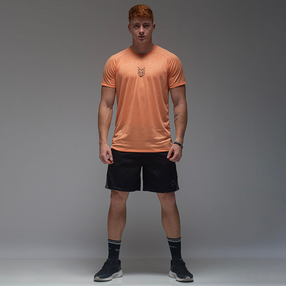 Camiseta Dry Fit Lobo Geométrico Laranja Damasco