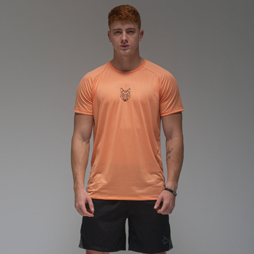 Camiseta Dry Fit Lobo Geométrico Laranja Damasco