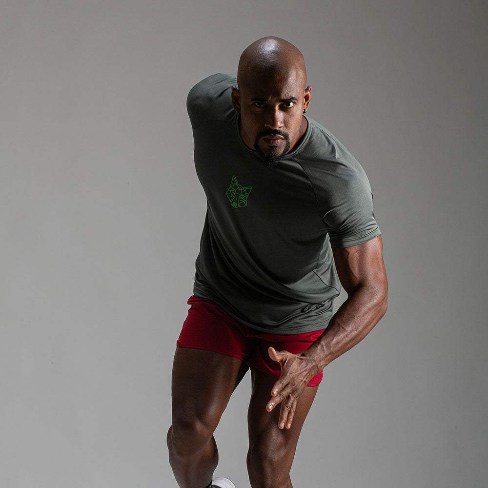 Camiseta Dry Fit Lobo Geométrico Verde Musgo