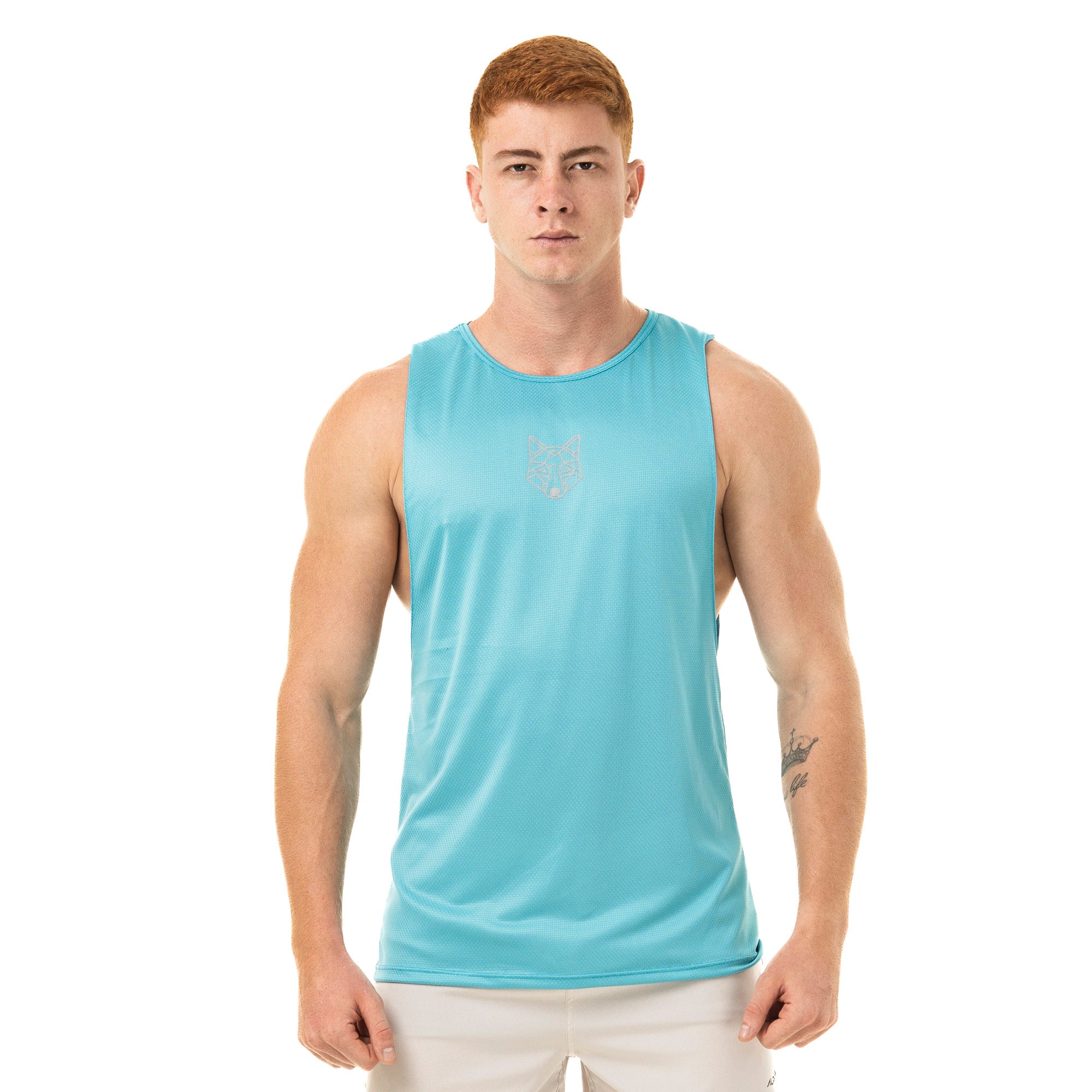 Regata Machão Lobo Geométrico Azul Pavão