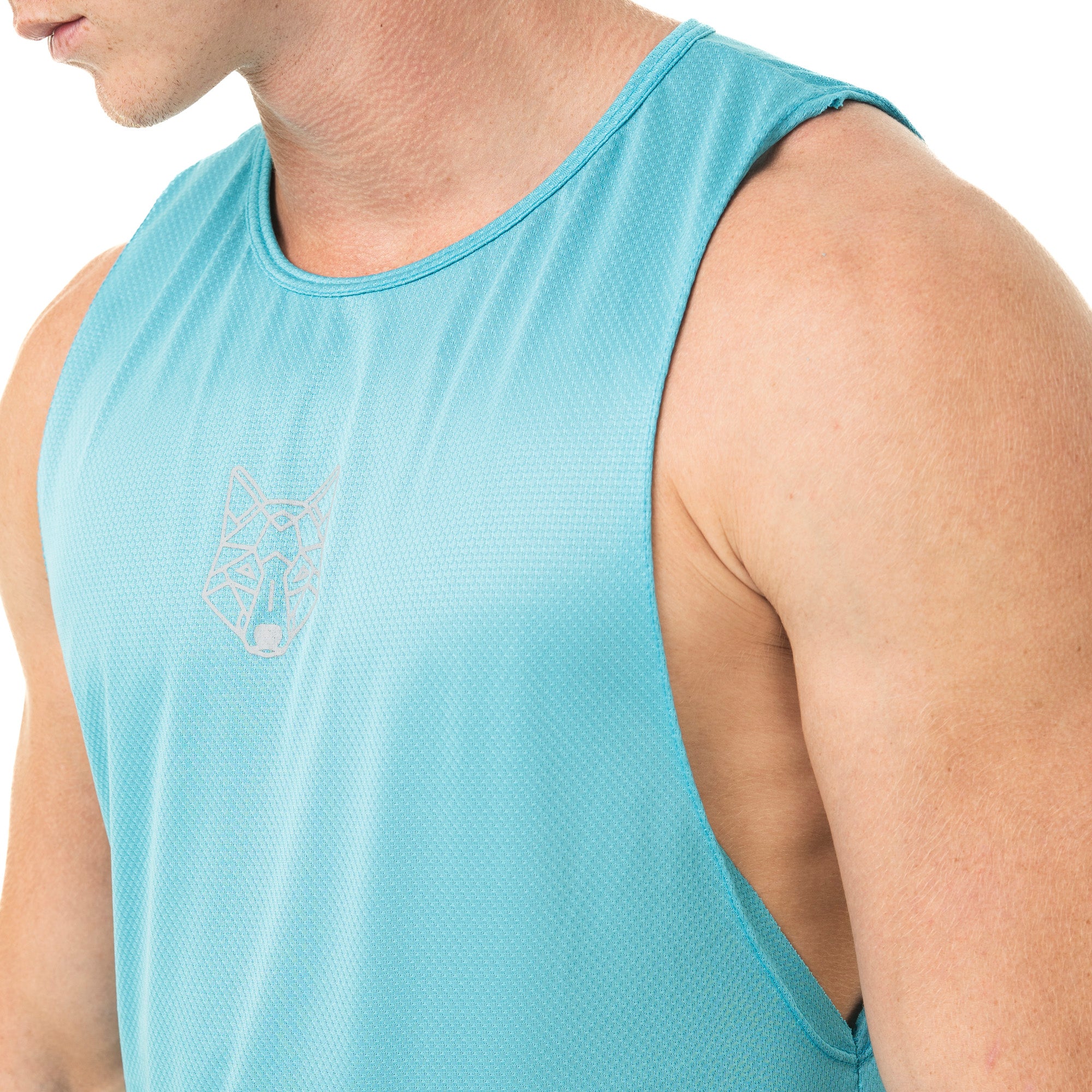 Regata Machão Lobo Geométrico Azul Pavão