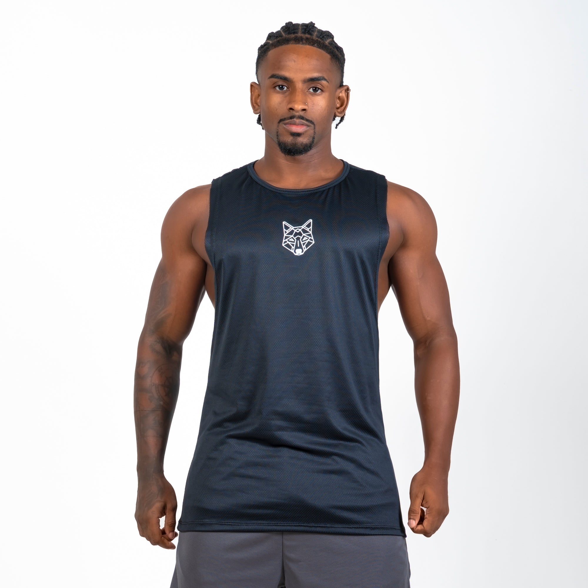 Regata Machão Dry Fit Lobo Geometrico Preto