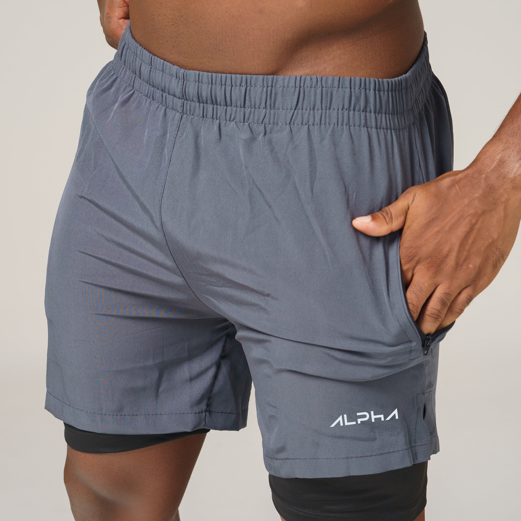 Short de Compressão Dry Fit Chumbo Bolso Ziper - Fluid