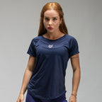 Camiseta Feminina Dry Fit Lobo Geométrico Marinho