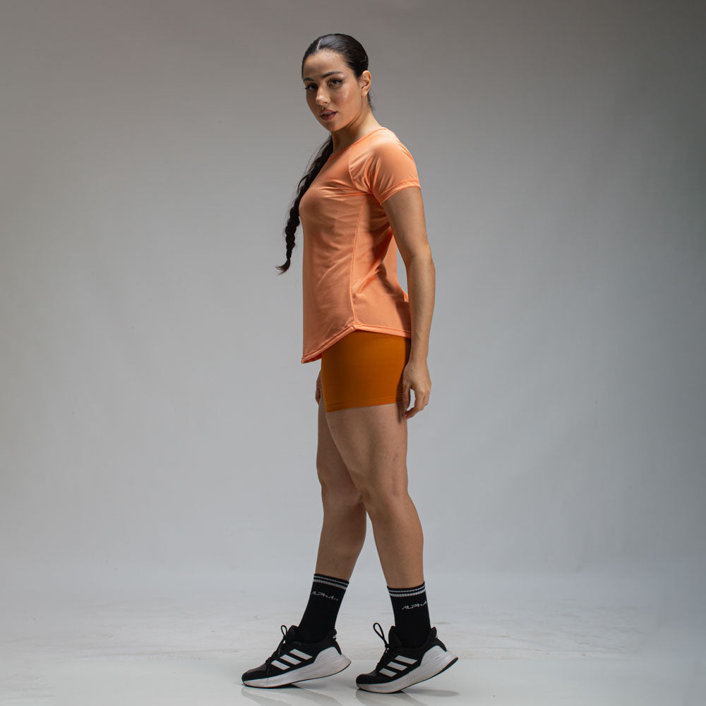 Camiseta Feminina Dry Fit Lobo Geométrico Laranja Damasco