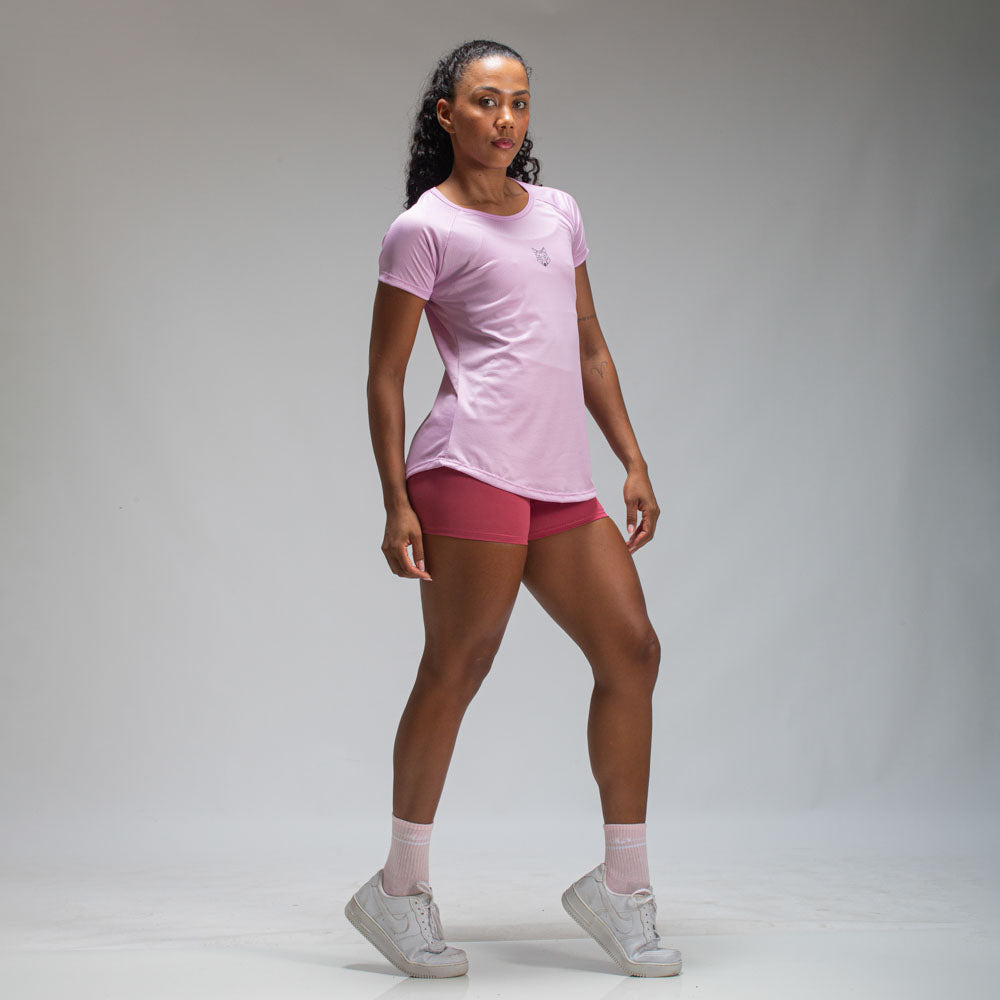 Camiseta Feminina Dry Fit Lobo Geométrico Lilás Malva