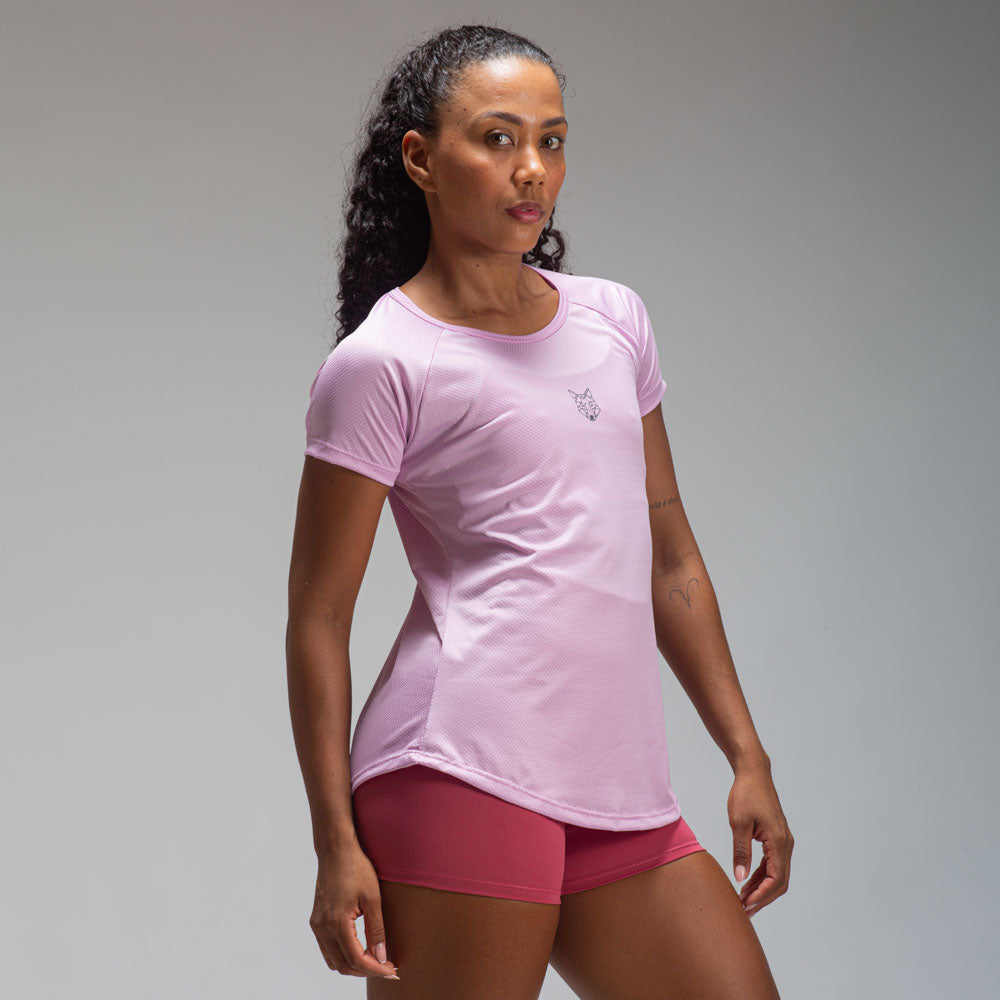 Camiseta Feminina Dry Fit Lobo Geométrico Lilás Malva