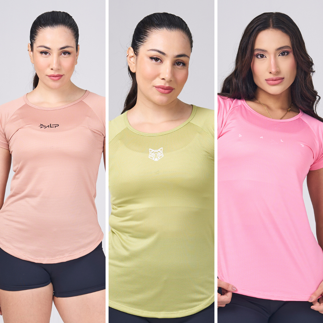 Kit 3 Camisetas Esportivas Feminina