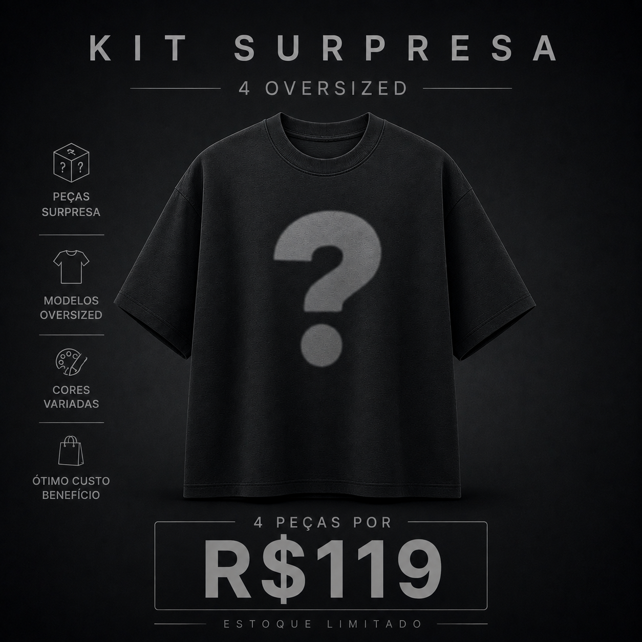 Kit 4 Camisetas / Regata Oversized  Surpresa