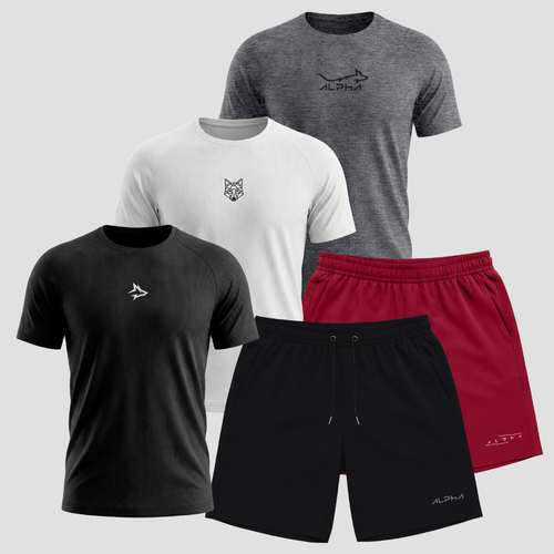 Kit Treino Masculino Dry Fit: 3 Camisetas e 2 Shorts