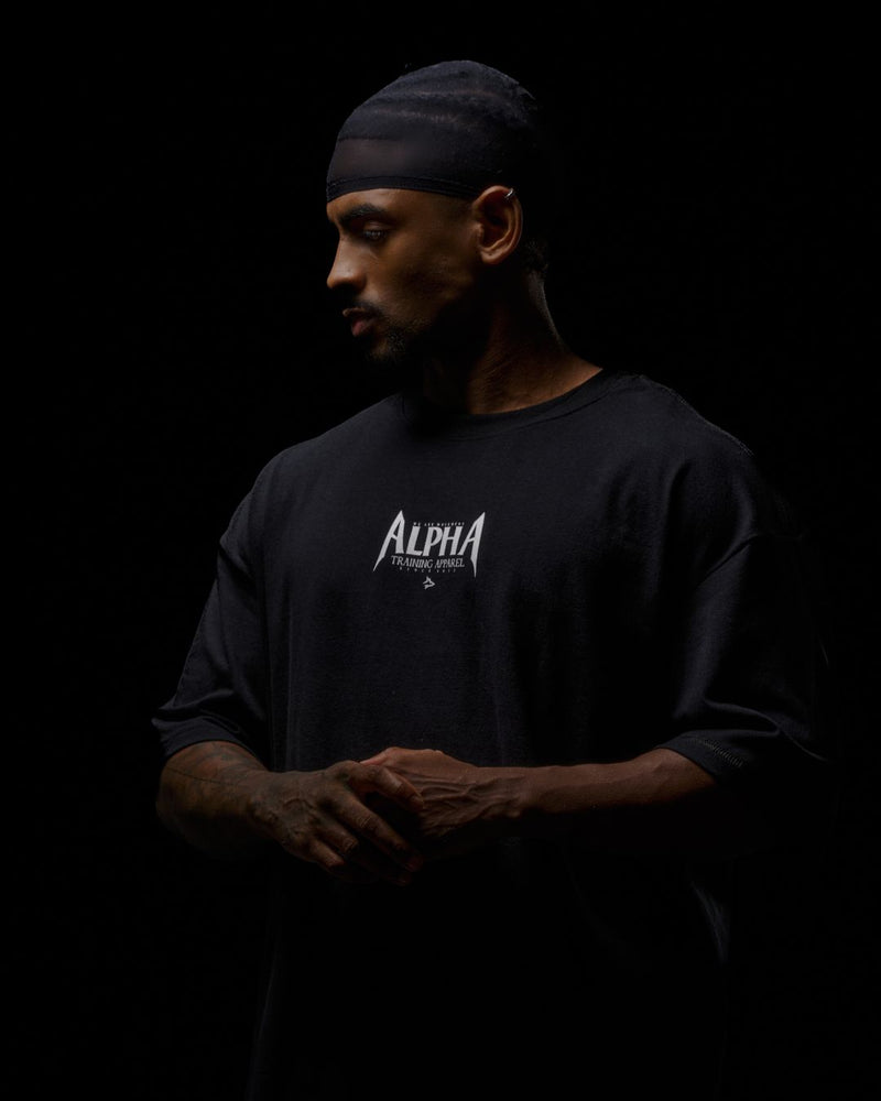 Camiseta Oversized Alpha Co preta masculina com tecnologia elastano